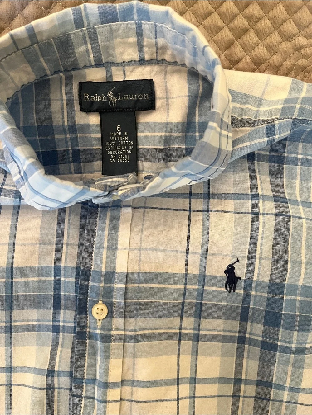 Ralph Lauren Polo Blue and White Plaid Button-Down Shirt